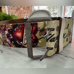 Ed Hardy Wide Love kills tattoo art Leather Belt M